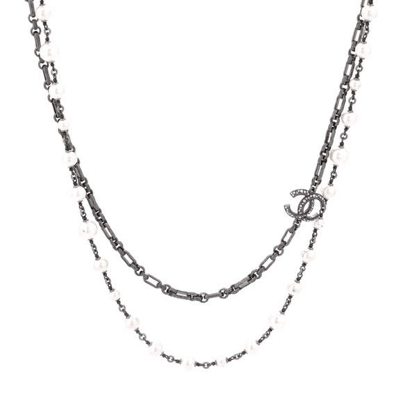 Chanel CC Station Long Necklace Metal with Faux Pearls and Crystals - Picture 1 of 3